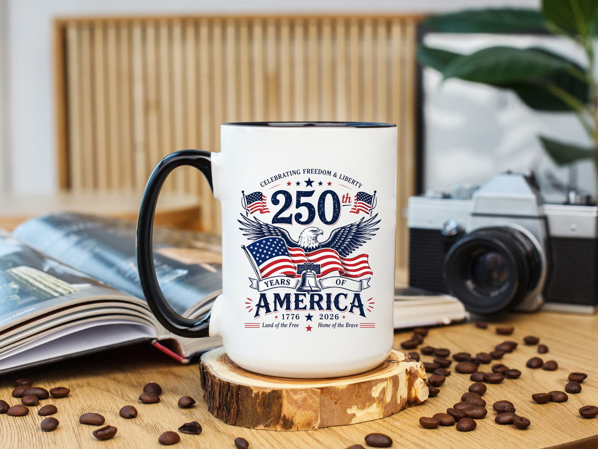 America 250th Coffee Mug with Flag, Semiquincentennial Gift for History Buffs, 1776 to 2026 Patriotic Ceramic Tea Cup