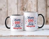 Happy 250th Fourth of July Coffee Mug, Semiquincentennial Gift for History Lovers, 1776 to 2026 Patriotic Ceramic Tea Cup