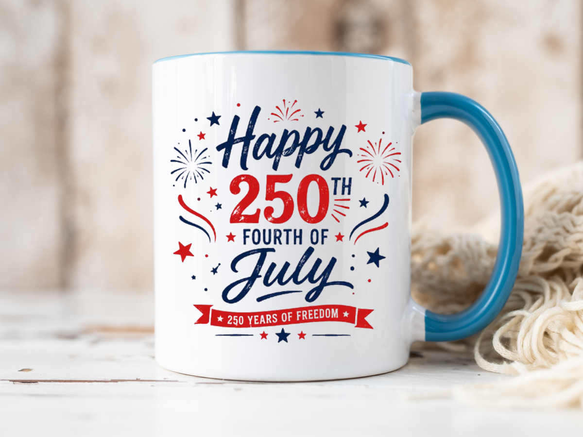 Happy 250th Fourth of July Coffee Mug, Semiquincentennial Gift for History Lovers, 1776 to 2026 Patriotic Ceramic Tea Cup