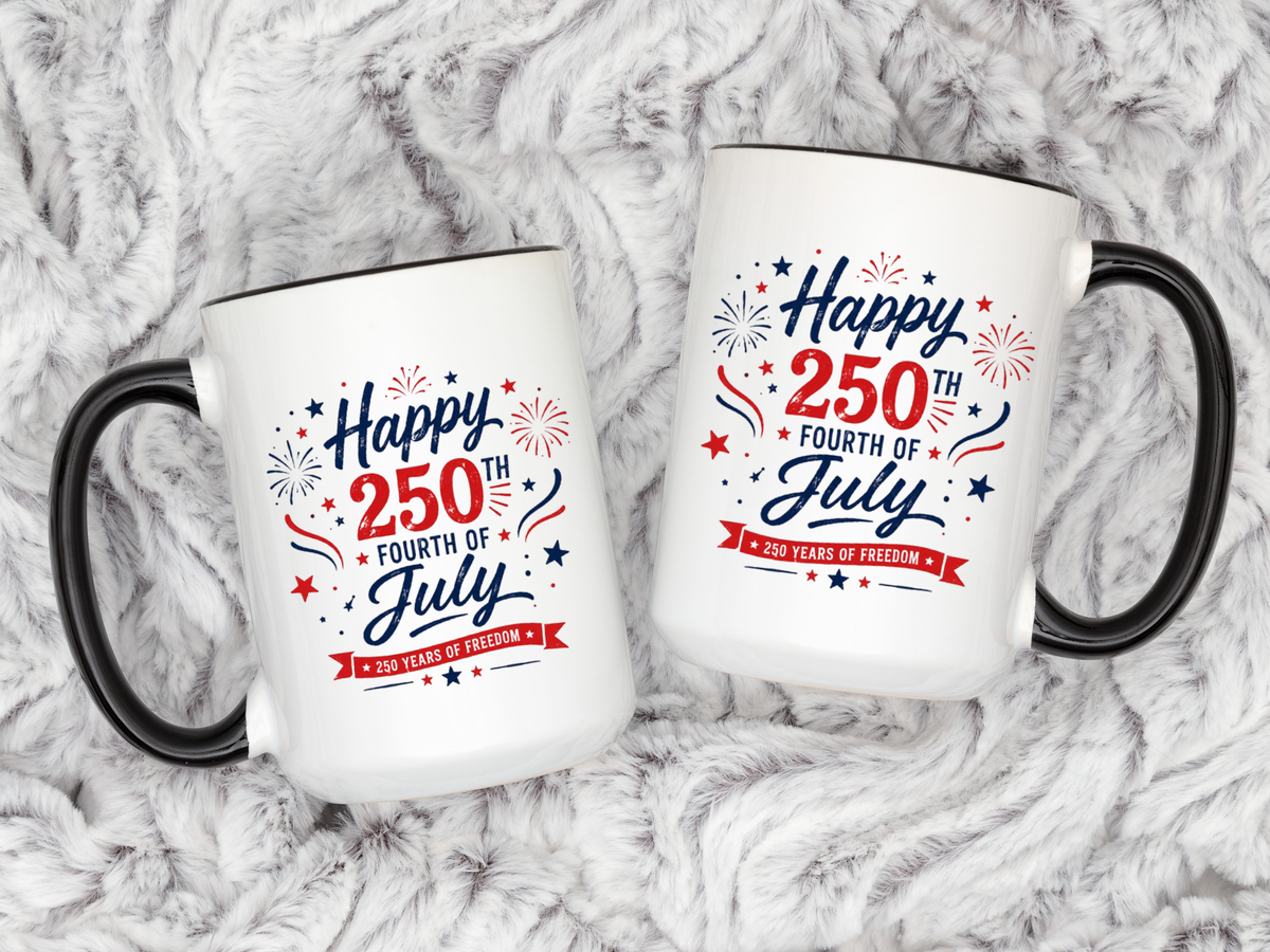 Happy 250th Fourth of July Coffee Mug, Semiquincentennial Gift for History Lovers, 1776 to 2026 Patriotic Ceramic Tea Cup