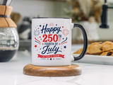 Happy 250th Fourth of July Coffee Mug, Semiquincentennial Gift for History Lovers, 1776 to 2026 Patriotic Ceramic Tea Cup