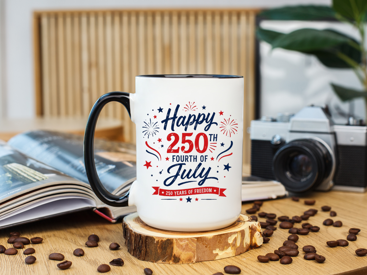 Happy 250th Fourth of July Coffee Mug, Semiquincentennial Gift for History Lovers, 1776 to 2026 Patriotic Ceramic Tea Cup