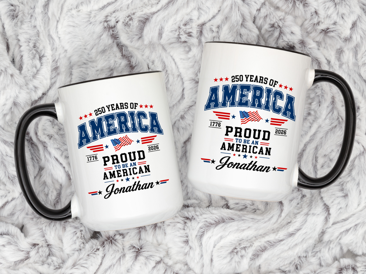 Personalized America 250th Coffee Mug, Custom Name Patriotic Gift for Men, Proud to Be An American 1776 to 2026 Ceramic Tea Cup