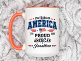 Personalized America 250th Coffee Mug, Custom Name Patriotic Gift for Men, Proud to Be An American 1776 to 2026 Ceramic Tea Cup