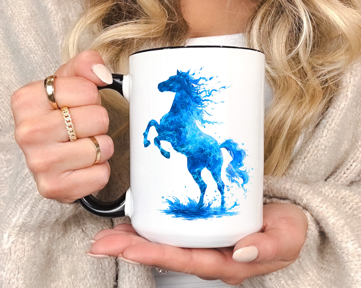 Blue Water Horse Mug, Abstract Horse Lover Coffee Mug, Majestic Stallion Art Cup, Equestrian Gift for Horse Lovers