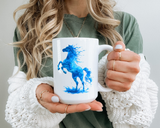 Blue Water Horse Mug, Abstract Horse Lover Coffee Mug, Majestic Stallion Art Cup, Equestrian Gift for Horse Lovers