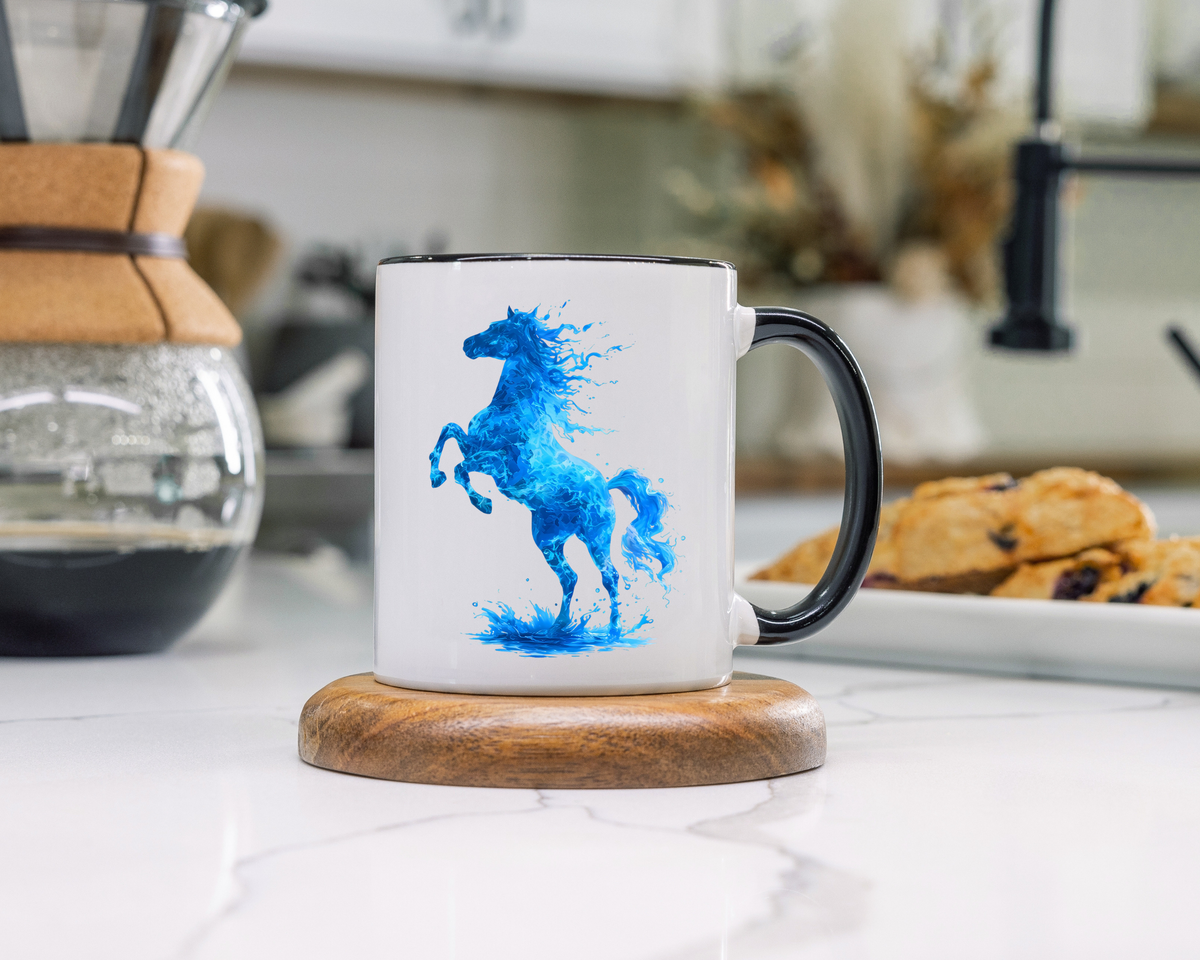 Blue Water Horse Mug, Abstract Horse Lover Coffee Mug, Majestic Stallion Art Cup, Equestrian Gift for Horse Lovers