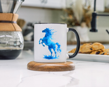 Blue Water Horse Mug, Abstract Horse Lover Coffee Mug, Majestic Stallion Art Cup, Equestrian Gift for Horse Lovers