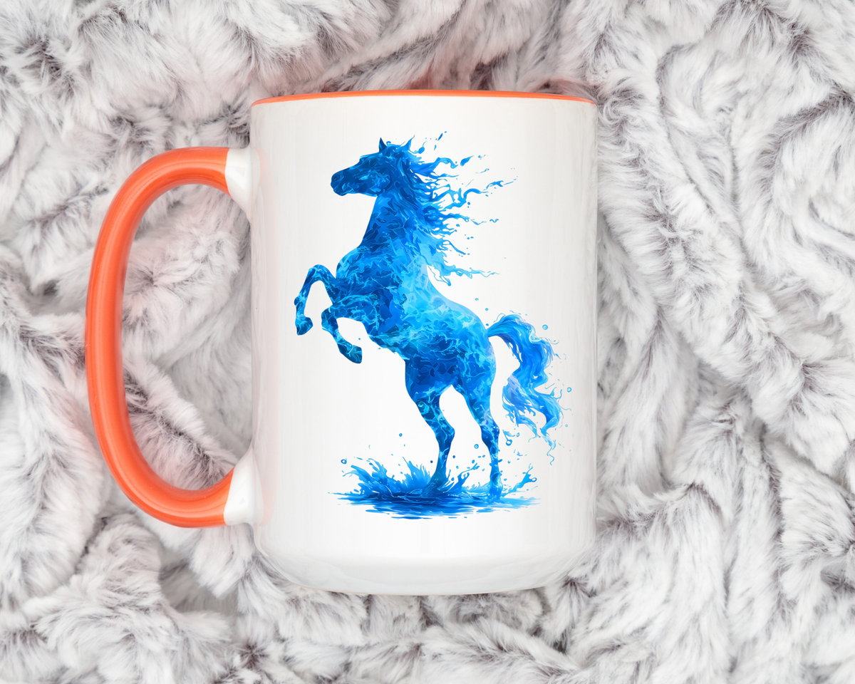 Blue Water Horse Mug, Abstract Horse Lover Coffee Mug, Majestic Stallion Art Cup, Equestrian Gift for Horse Lovers