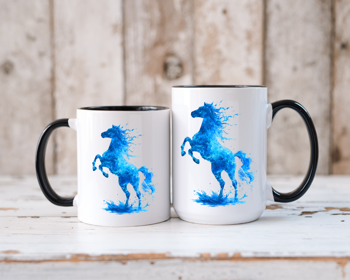 Blue Water Horse Mug, Abstract Horse Lover Coffee Mug, Majestic Stallion Art Cup, Equestrian Gift for Horse Lovers