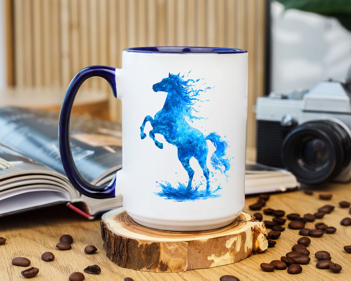 Blue Water Horse Mug, Abstract Horse Lover Coffee Mug, Majestic Stallion Art Cup, Equestrian Gift for Horse Lovers