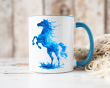 Blue Water Horse Mug, Abstract Horse Lover Coffee Mug, Majestic Stallion Art Cup, Equestrian Gift for Horse Lovers