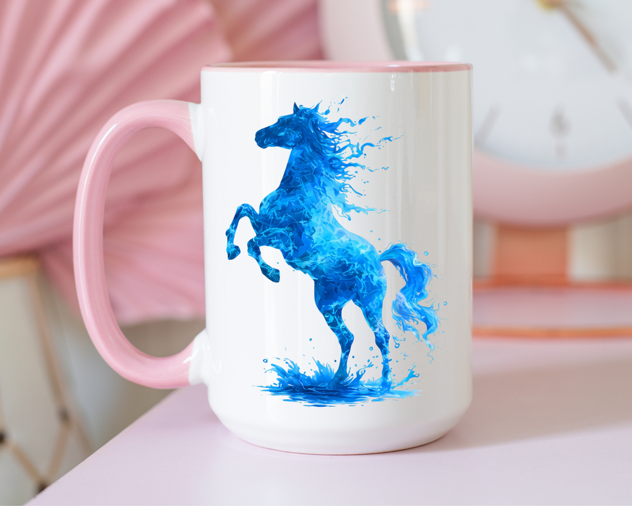 Blue Water Horse Mug, Abstract Horse Lover Coffee Mug, Majestic Stallion Art Cup, Equestrian Gift for Horse Lovers