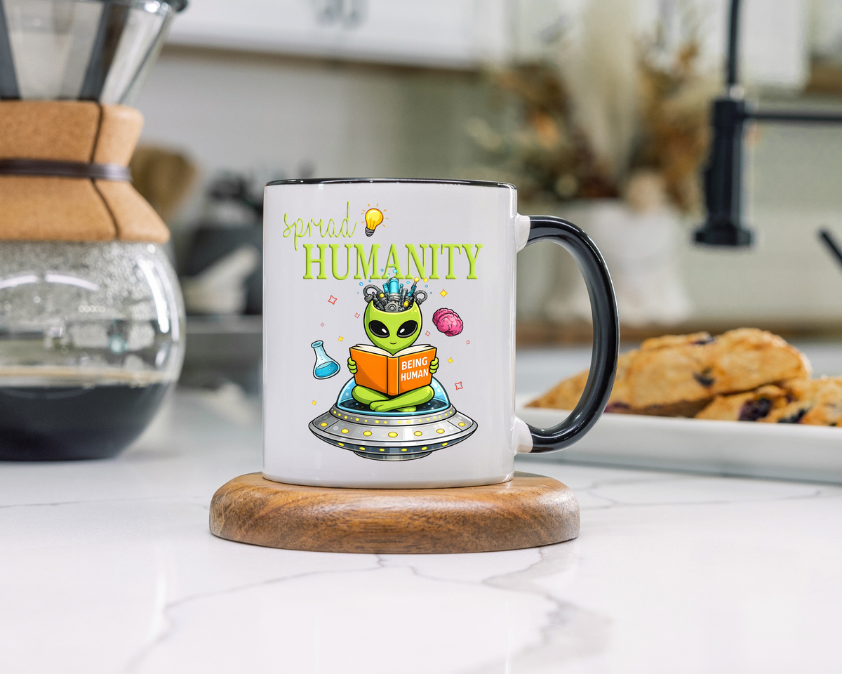 Funny Alien Mug, Being Human Is Weird Coffee Mug, Nerdy Sci-Fi Humor Cup, Alien Lover Gift