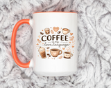 Coffee Is My Love Language Coffee Mug, Cute Cafecito Lover Gift for Her, Aesthetic Barista Latte Ceramic Tea Cup with Pink Handle