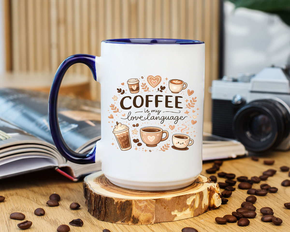 Coffee Is My Love Language Coffee Mug, Cute Cafecito Lover Gift for Her, Aesthetic Barista Latte Ceramic Tea Cup with Pink Handle
