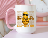 Born To Be A Boss Coffee Mug, Funny Peanut Office Joke Gift for Coworkers, Sarcastic Corporate Manager Ceramic Tea Cup with Orange Handle