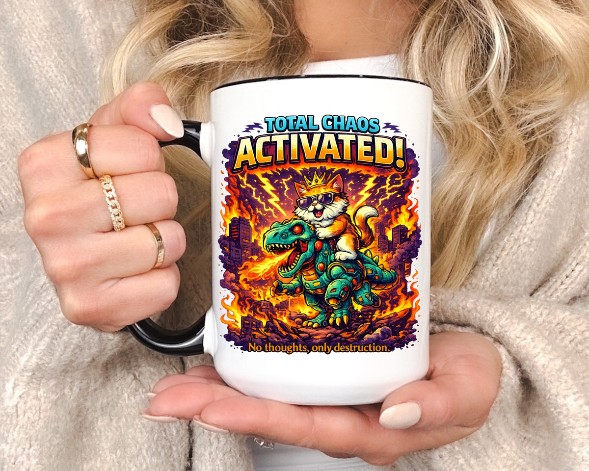 Funny Cat Mug, Chaos Cat Coffee Mug, Cat Lover Gift, Dinosaur Cat Mug, Sarcastic Cat Cup, Gamer Cat Gift, Cat Mom Present