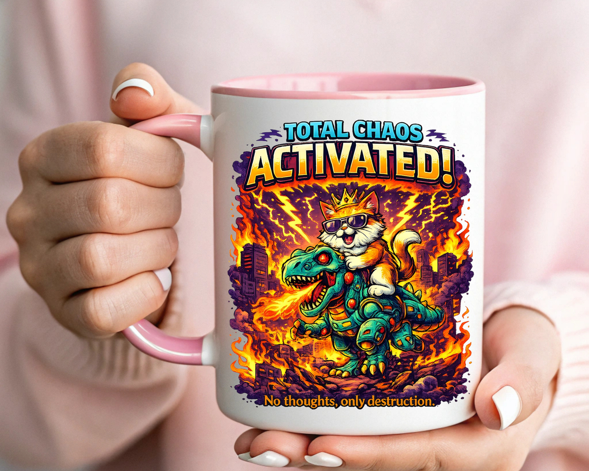 Funny Cat Mug, Chaos Cat Coffee Mug, Cat Lover Gift, Dinosaur Cat Mug, Sarcastic Cat Cup, Gamer Cat Gift, Cat Mom Present