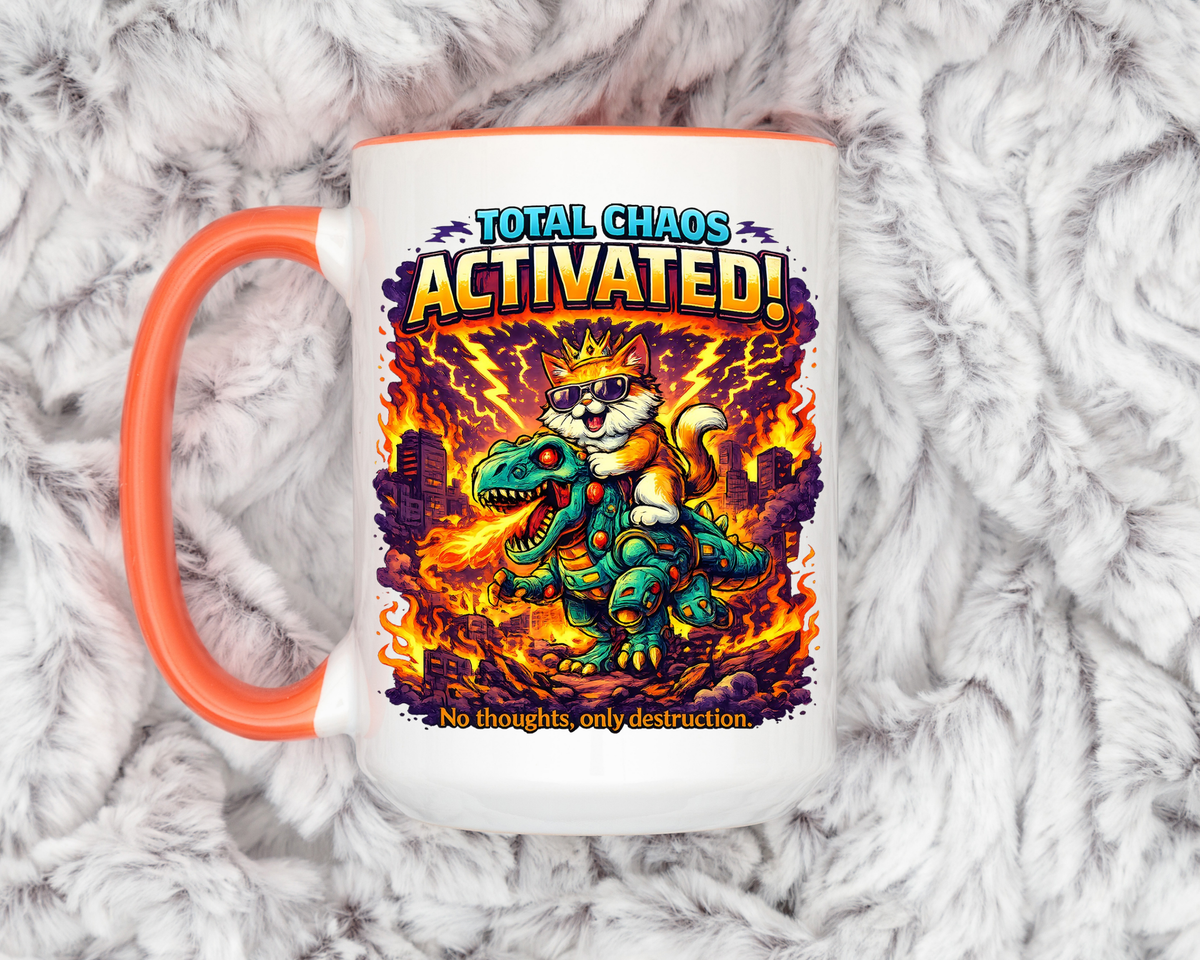 Funny Cat Mug, Chaos Cat Coffee Mug, Cat Lover Gift, Dinosaur Cat Mug, Sarcastic Cat Cup, Gamer Cat Gift, Cat Mom Present