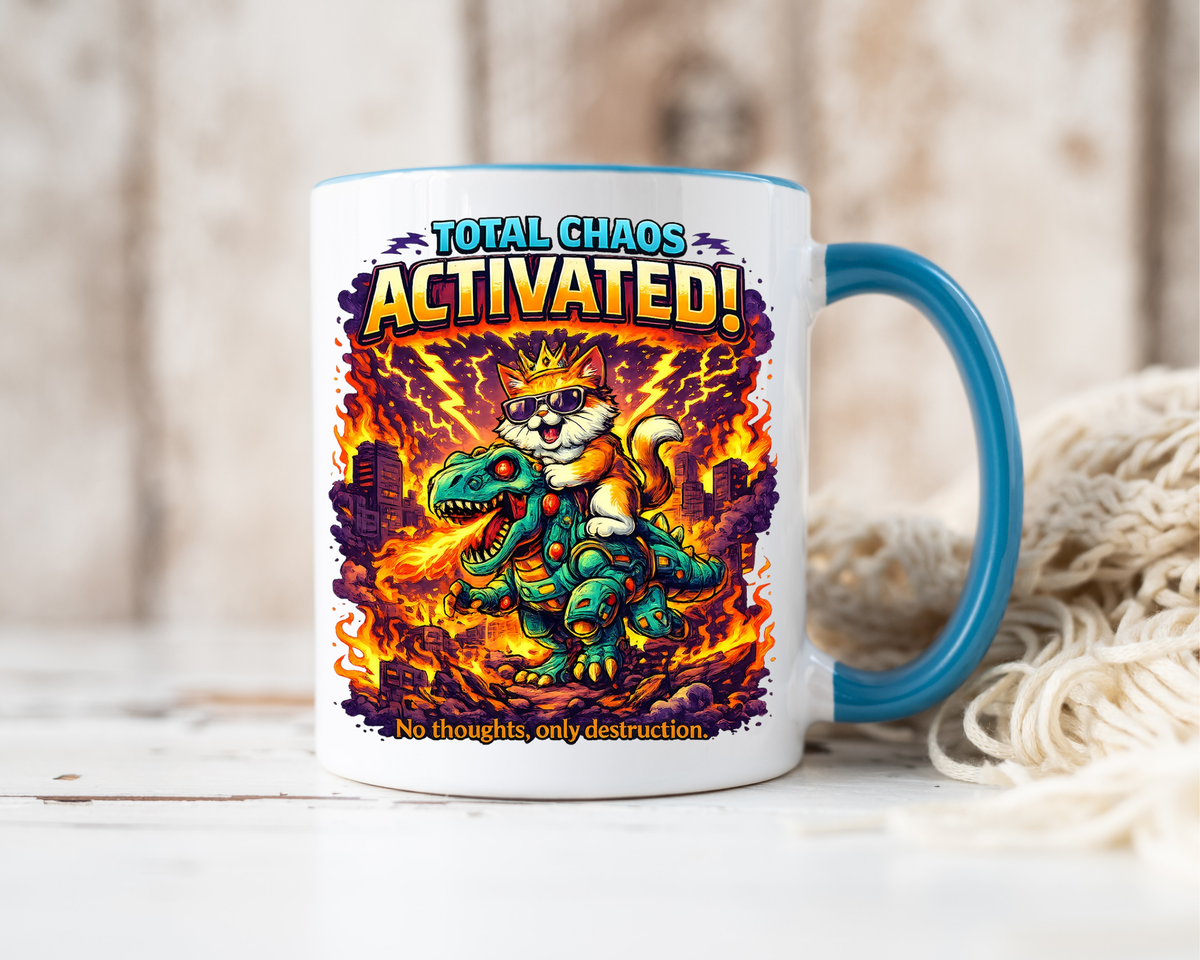 Funny Cat Mug, Chaos Cat Coffee Mug, Cat Lover Gift, Dinosaur Cat Mug, Sarcastic Cat Cup, Gamer Cat Gift, Cat Mom Present