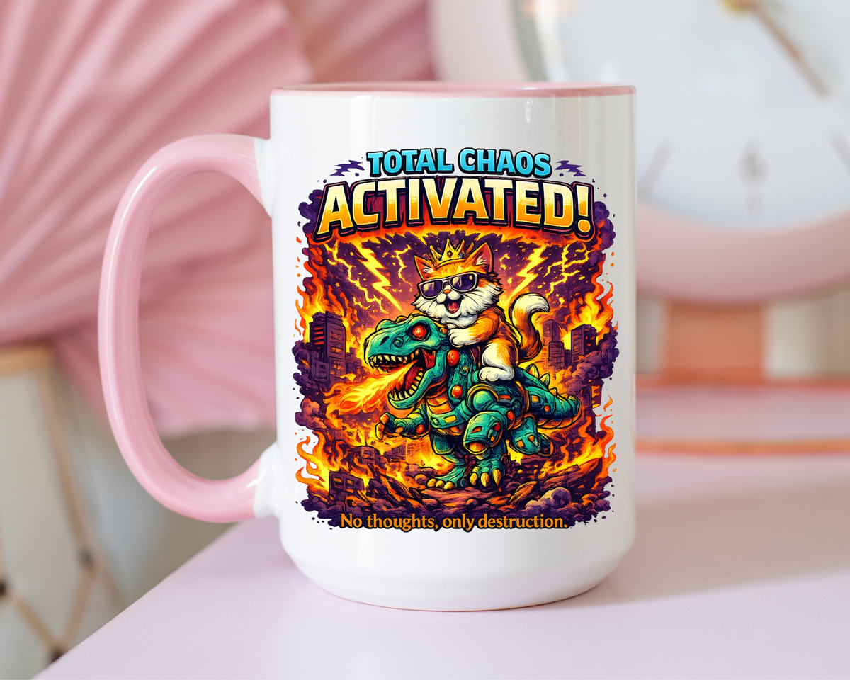 Funny Cat Mug, Chaos Cat Coffee Mug, Cat Lover Gift, Dinosaur Cat Mug, Sarcastic Cat Cup, Gamer Cat Gift, Cat Mom Present