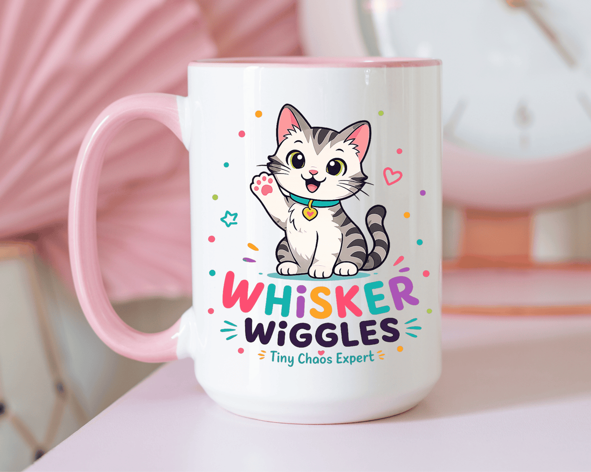 Cute Cat Lover Mug, Personalized Cat Name Coffee Cup, Whisker Wiggles Cat Mom Gift, Funny Kitty Mug for Pet Owners and Cat Lovers