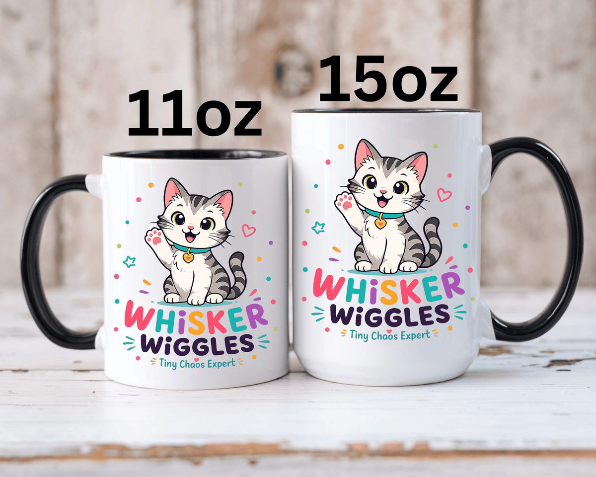 Cute Cat Lover Mug, Personalized Cat Name Coffee Cup, Whisker Wiggles Cat Mom Gift, Funny Kitty Mug for Pet Owners and Cat Lovers