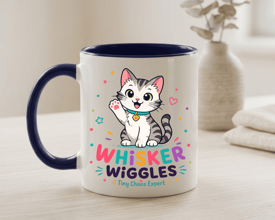 Cute Cat Lover Mug, Personalized Cat Name Coffee Cup, Whisker Wiggles Cat Mom Gift, Funny Kitty Mug for Pet Owners and Cat Lovers
