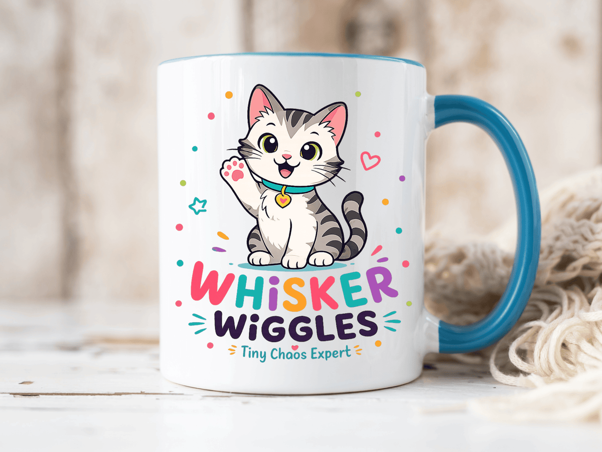Cute Cat Lover Mug, Personalized Cat Name Coffee Cup, Whisker Wiggles Cat Mom Gift, Funny Kitty Mug for Pet Owners and Cat Lovers