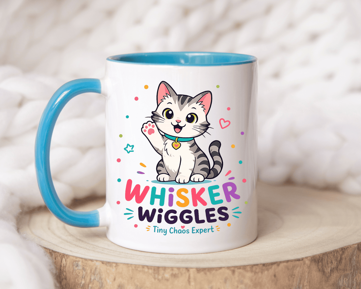Cute Cat Lover Mug, Personalized Cat Name Coffee Cup, Whisker Wiggles Cat Mom Gift, Funny Kitty Mug for Pet Owners and Cat Lovers