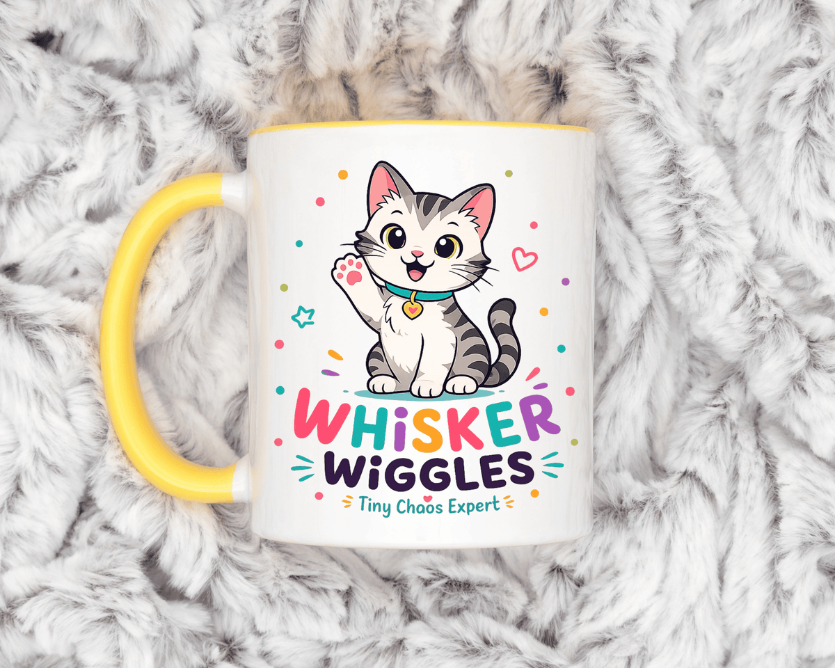 Cute Cat Lover Mug, Personalized Cat Name Coffee Cup, Whisker Wiggles Cat Mom Gift, Funny Kitty Mug for Pet Owners and Cat Lovers