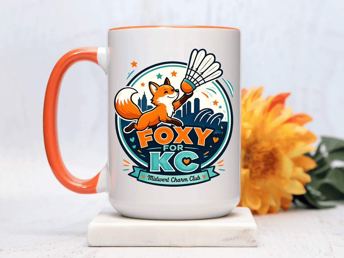 Kansas City Badminton Mug, Foxy for KC Coffee Cup, Funny Shuttlecock Lover Gift, KC Sports Fan Mug, Badminton Player Present
