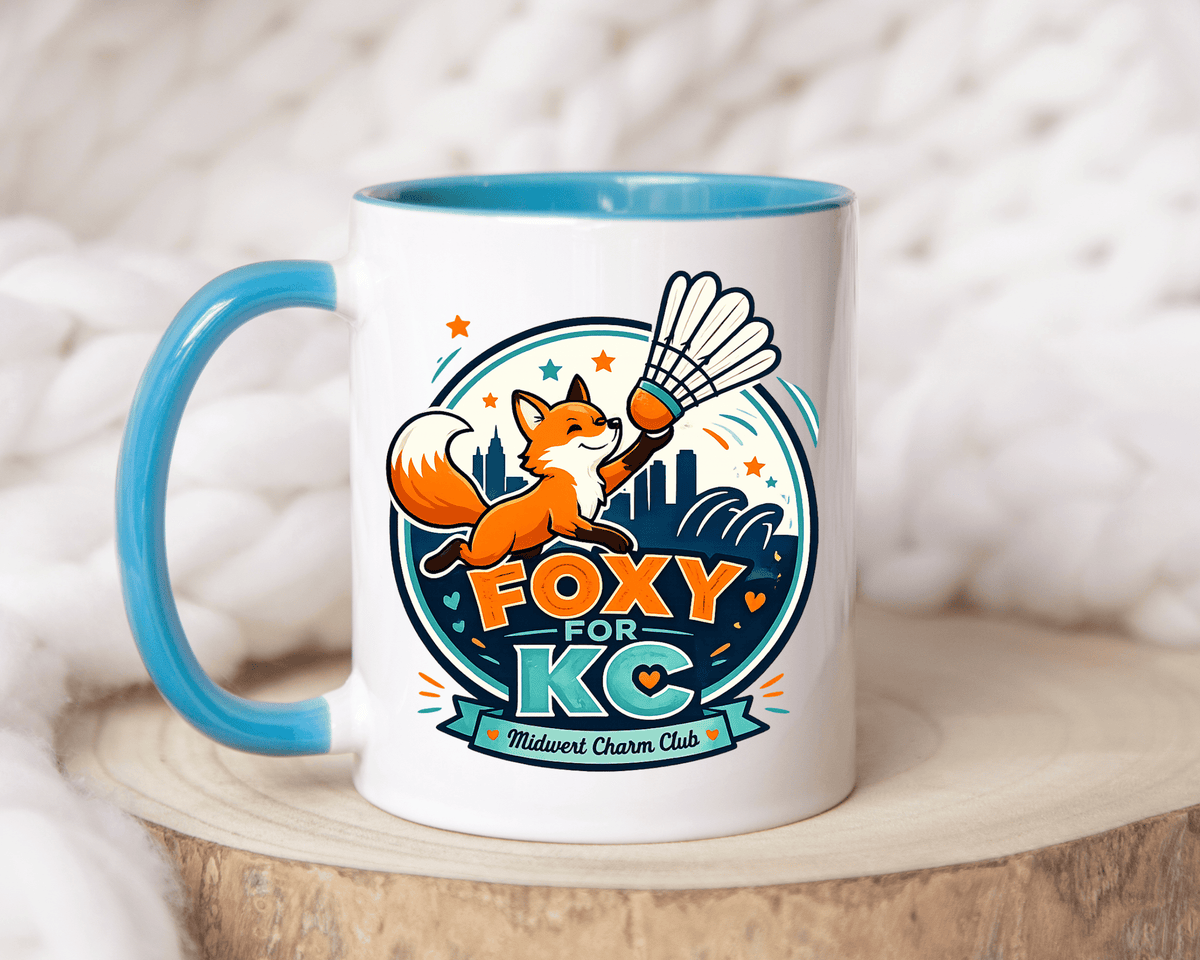 Kansas City Badminton Mug, Foxy for KC Coffee Cup, Funny Shuttlecock Lover Gift, KC Sports Fan Mug, Badminton Player Present