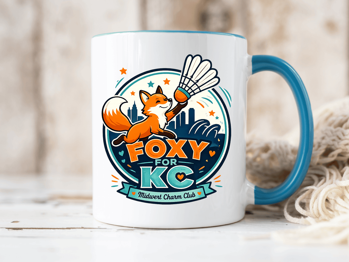 Kansas City Badminton Mug, Foxy for KC Coffee Cup, Funny Shuttlecock Lover Gift, KC Sports Fan Mug, Badminton Player Present