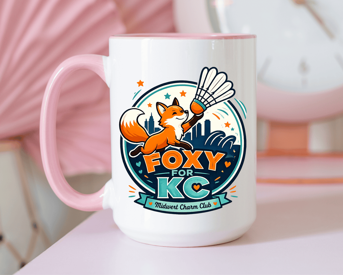 Kansas City Badminton Mug, Foxy for KC Coffee Cup, Funny Shuttlecock Lover Gift, KC Sports Fan Mug, Badminton Player Present