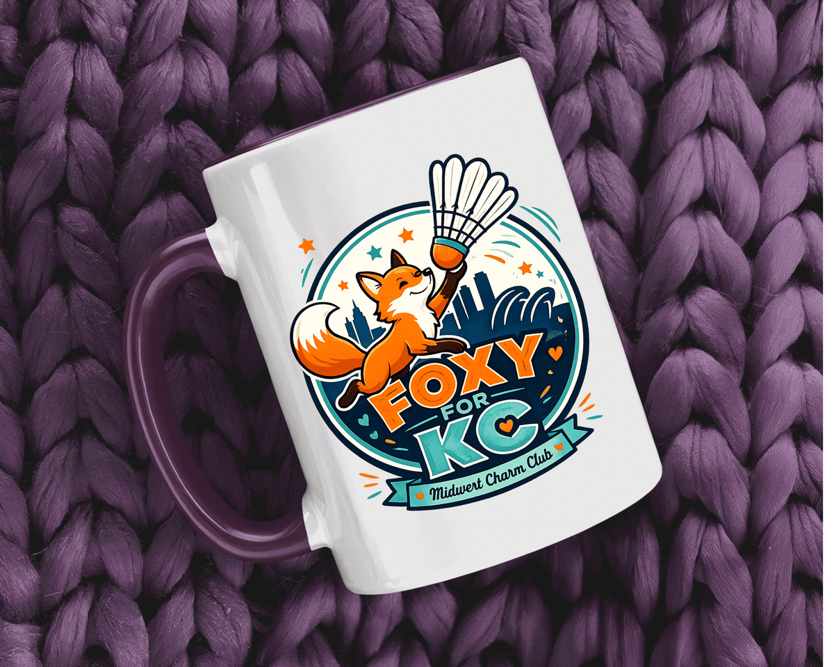 Kansas City Badminton Mug, Foxy for KC Coffee Cup, Funny Shuttlecock Lover Gift, KC Sports Fan Mug, Badminton Player Present