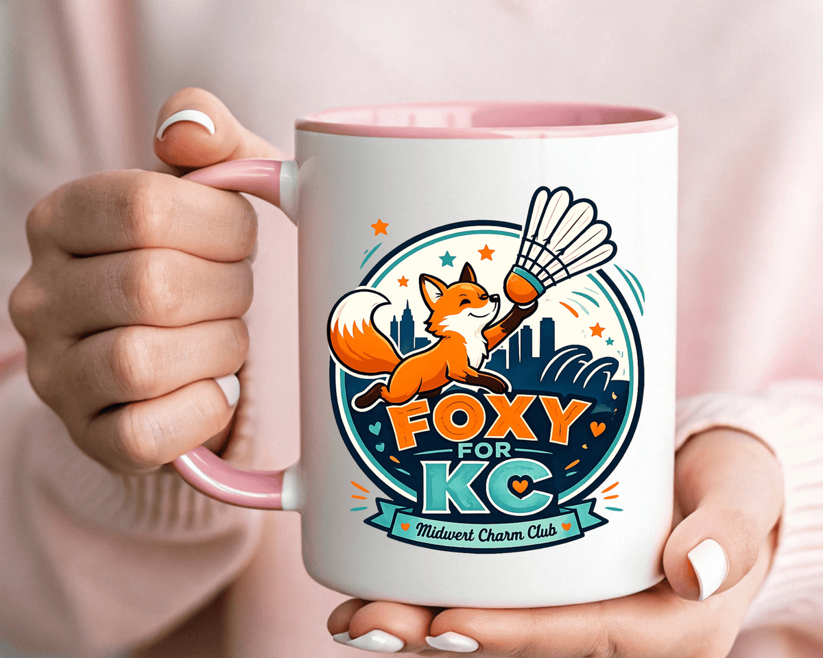Kansas City Badminton Mug, Foxy for KC Coffee Cup, Funny Shuttlecock Lover Gift, KC Sports Fan Mug, Badminton Player Present
