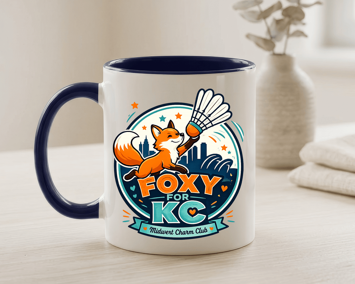 Kansas City Badminton Mug, Foxy for KC Coffee Cup, Funny Shuttlecock Lover Gift, KC Sports Fan Mug, Badminton Player Present