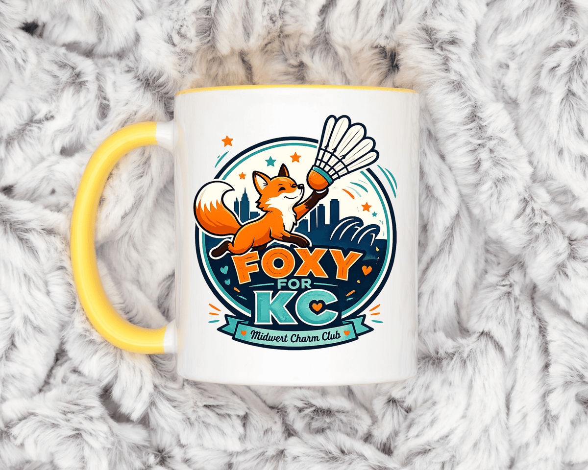 Kansas City Badminton Mug, Foxy for KC Coffee Cup, Funny Shuttlecock Lover Gift, KC Sports Fan Mug, Badminton Player Present