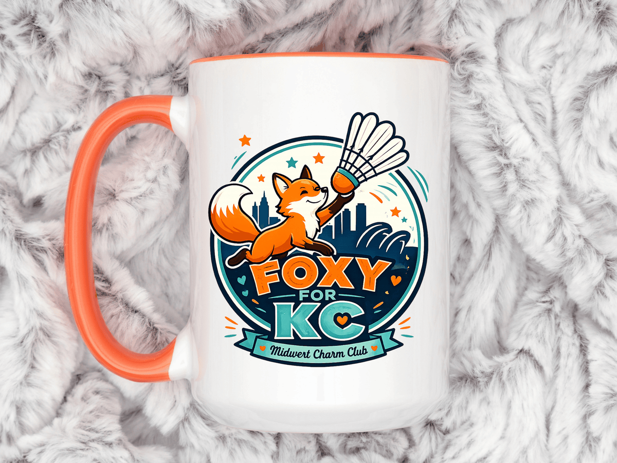 Kansas City Badminton Mug, Foxy for KC Coffee Cup, Funny Shuttlecock Lover Gift, KC Sports Fan Mug, Badminton Player Present
