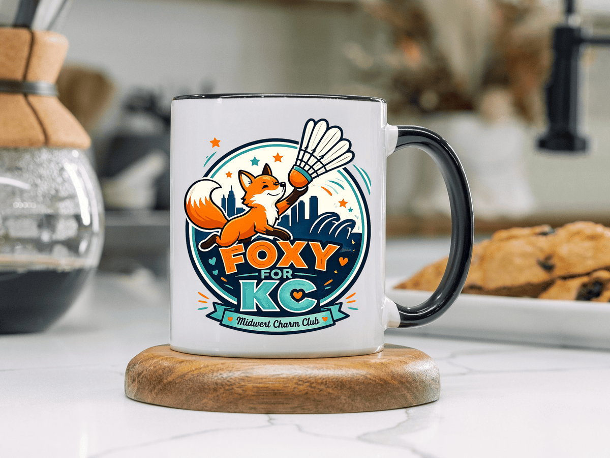 Kansas City Badminton Mug, Foxy for KC Coffee Cup, Funny Shuttlecock Lover Gift, KC Sports Fan Mug, Badminton Player Present