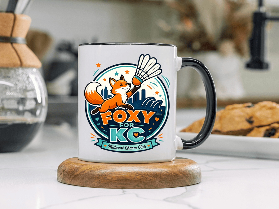 Kansas City Badminton Mug, Foxy for KC Coffee Cup, Funny Shuttlecock Lover Gift, KC Sports Fan Mug, Badminton Player Present