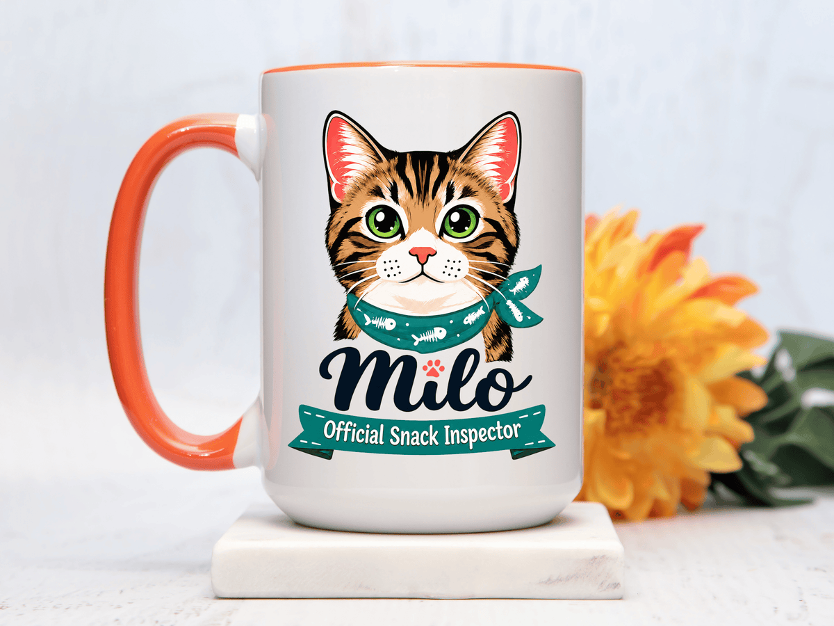 Personalized Cat Lover Mug, Custom Cat Name Coffee Cup, Official Snack Inspector Cat Mug, Funny Pet Parent Gift for Cat Owners