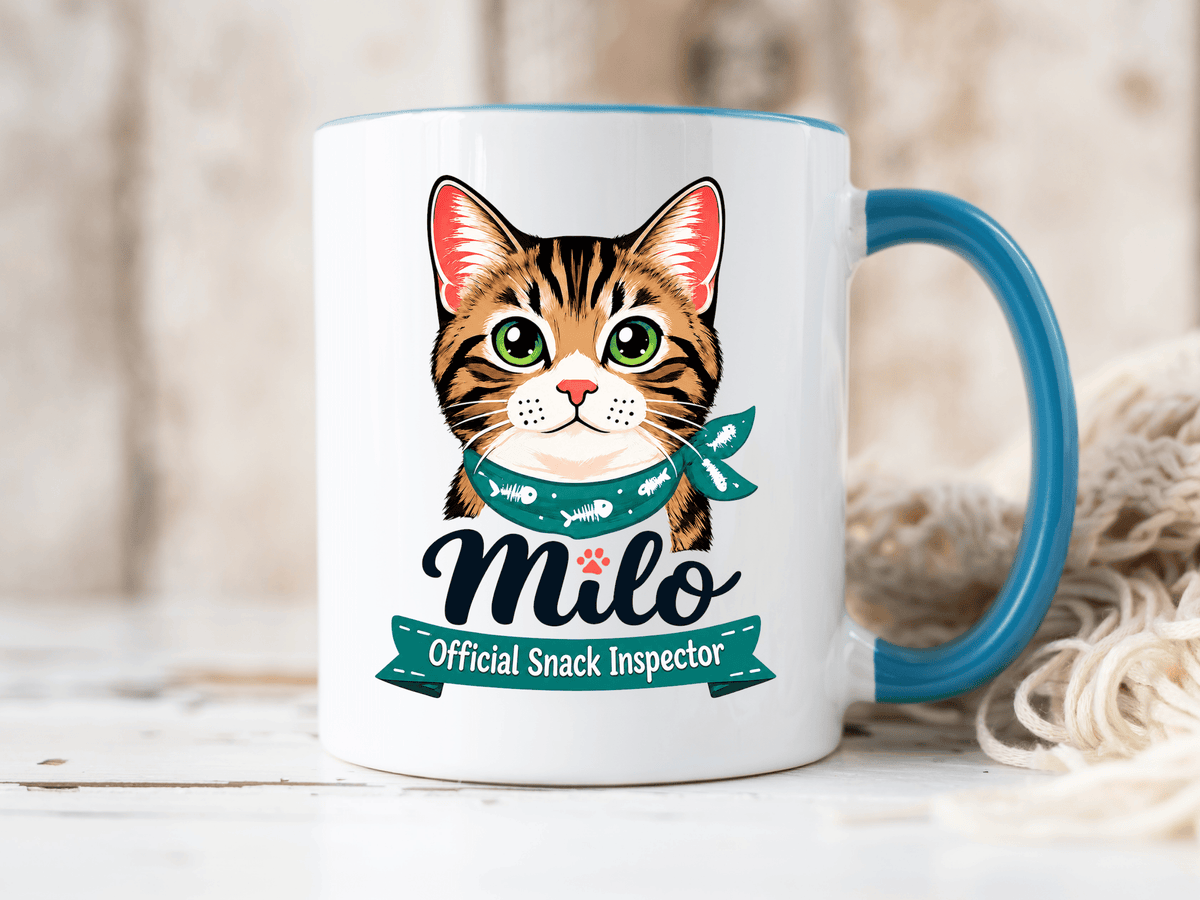 Personalized Cat Lover Mug, Custom Cat Name Coffee Cup, Official Snack Inspector Cat Mug, Funny Pet Parent Gift for Cat Owners