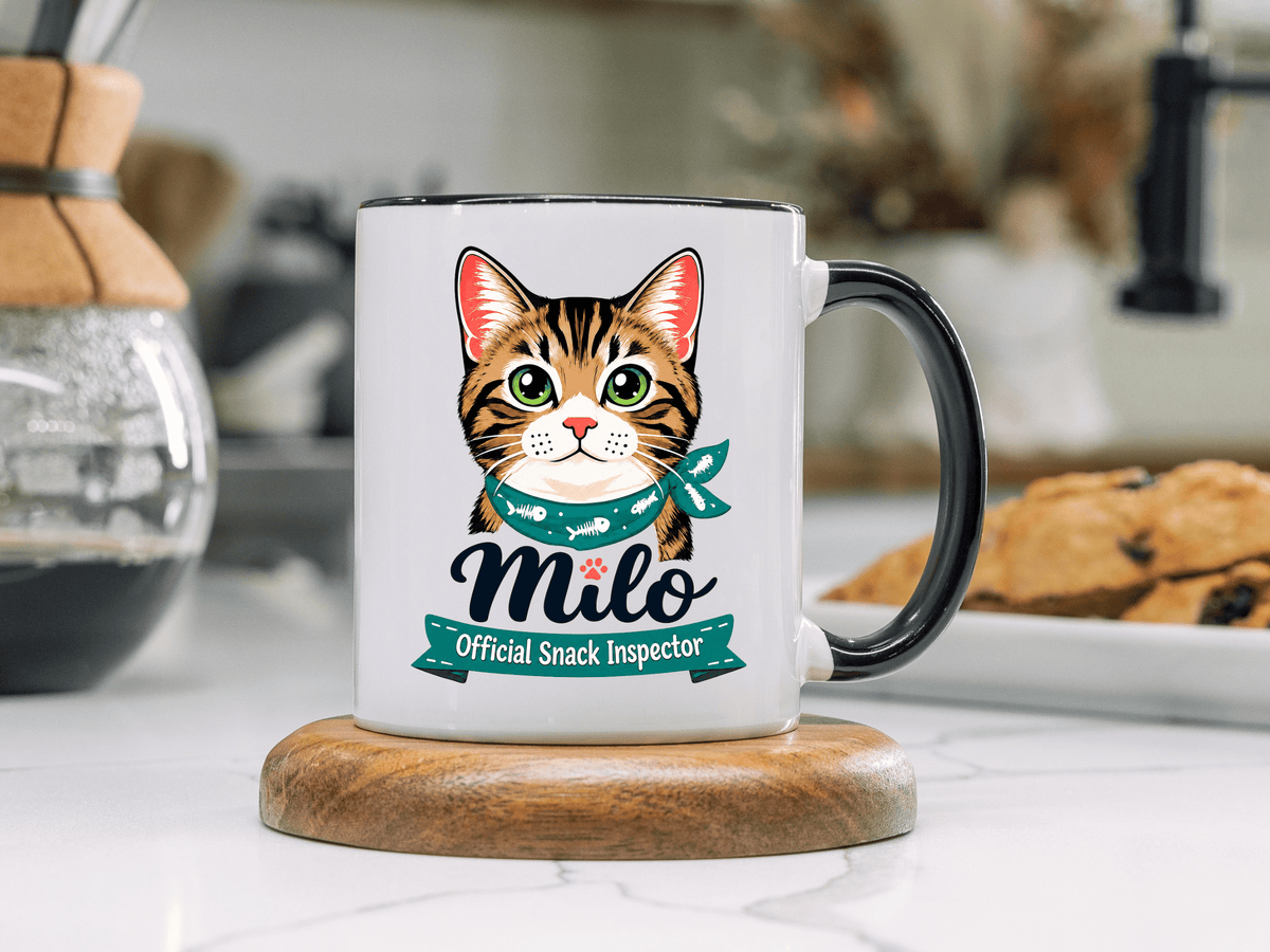 Personalized Cat Lover Mug, Custom Cat Name Coffee Cup, Official Snack Inspector Cat Mug, Funny Pet Parent Gift for Cat Owners
