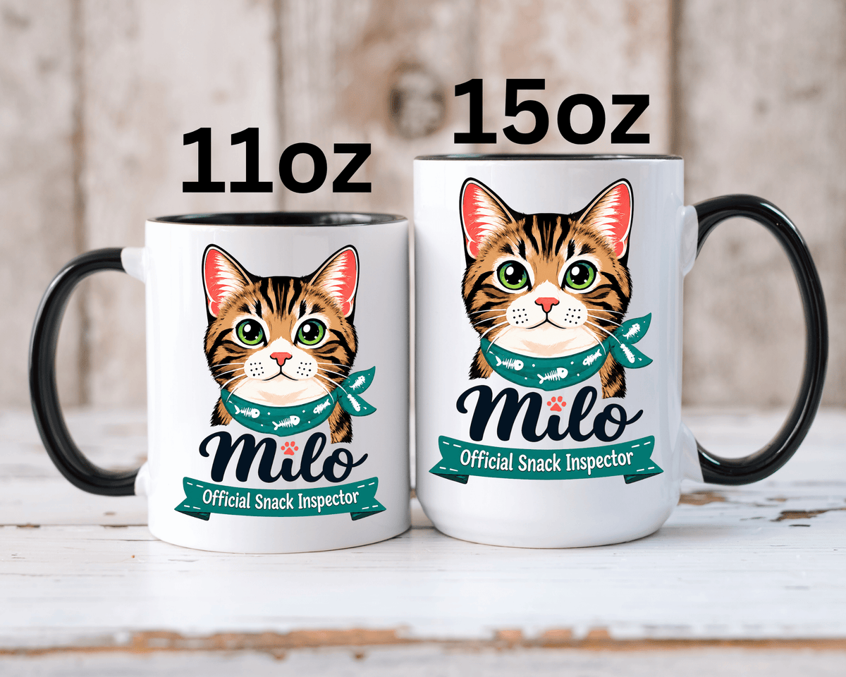 Personalized Cat Lover Mug, Custom Cat Name Coffee Cup, Official Snack Inspector Cat Mug, Funny Pet Parent Gift for Cat Owners