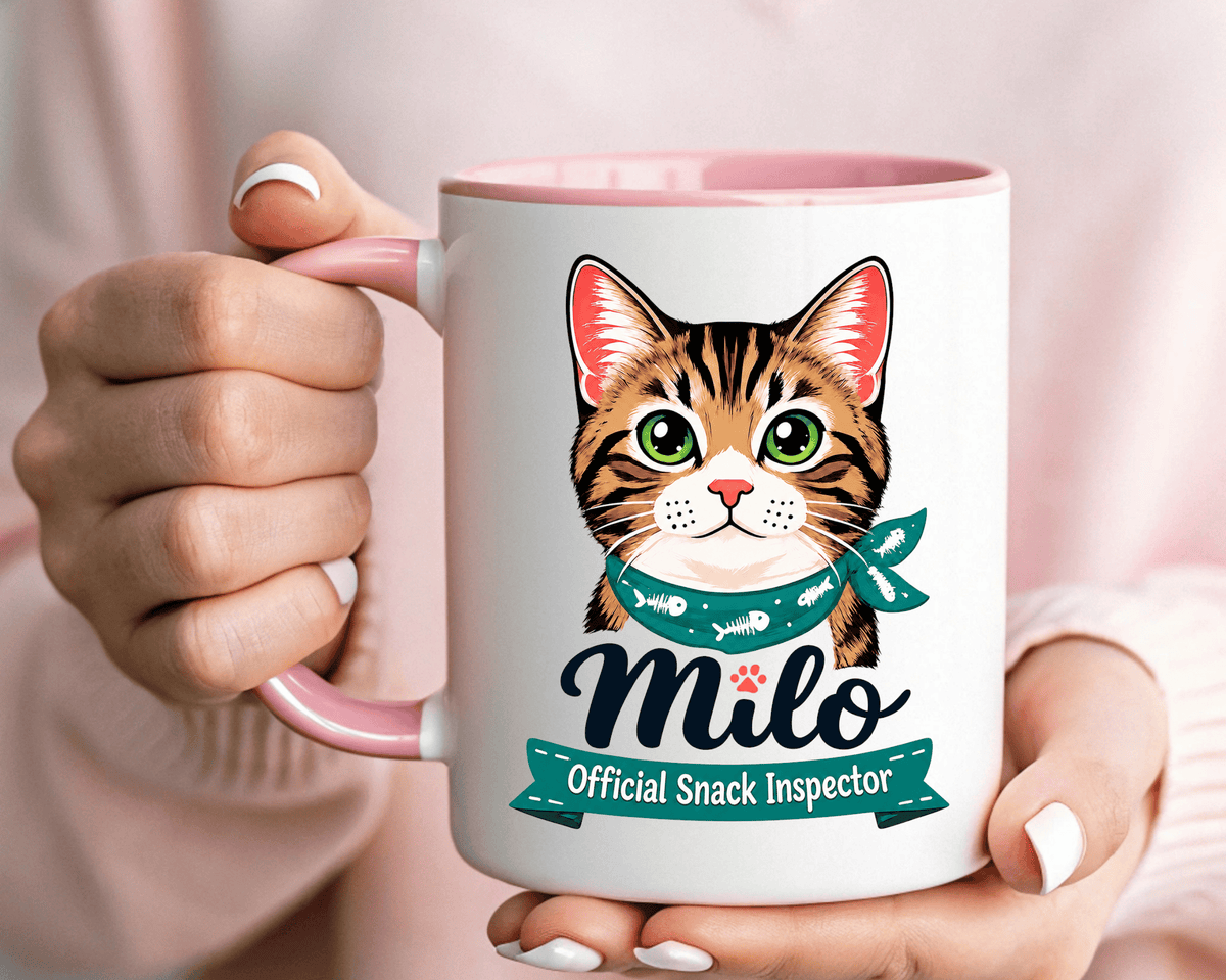 Personalized Cat Lover Mug, Custom Cat Name Coffee Cup, Official Snack Inspector Cat Mug, Funny Pet Parent Gift for Cat Owners