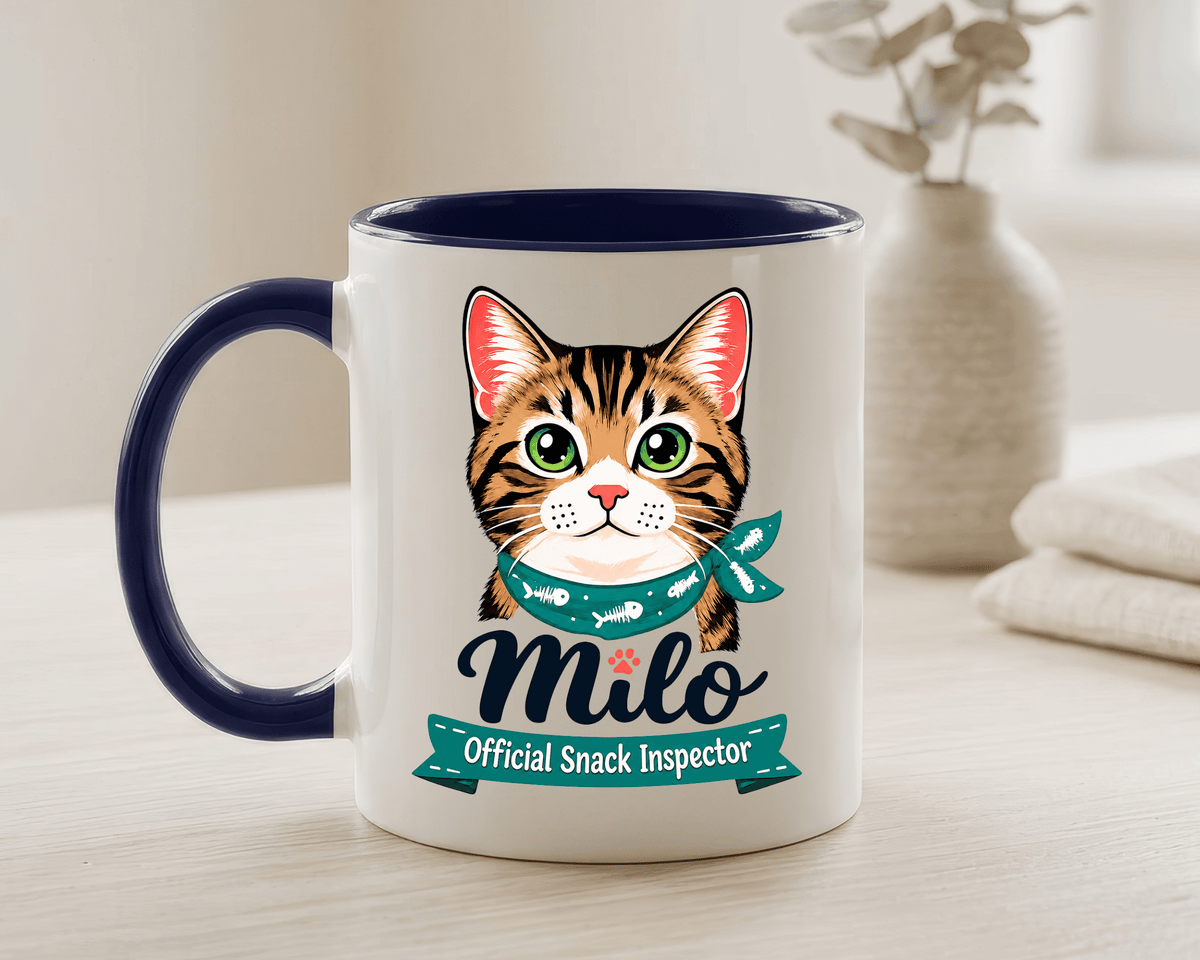 Personalized Cat Lover Mug, Custom Cat Name Coffee Cup, Official Snack Inspector Cat Mug, Funny Pet Parent Gift for Cat Owners