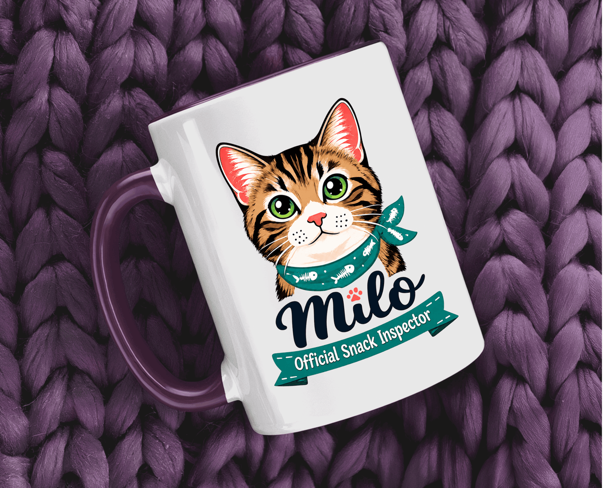 Personalized Cat Lover Mug, Custom Cat Name Coffee Cup, Official Snack Inspector Cat Mug, Funny Pet Parent Gift for Cat Owners